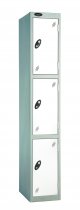 Single Metal Storage Locker | 3 Doors | 1780 x 305 x 305mm | Silver Carcass | White Door | Cam Lock | Probe