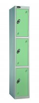 Single Metal Storage Locker | 3 Doors | 1780 x 305 x 305mm | Silver Carcass | Jade Door | Cam Lock | Probe