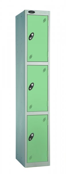 Single Metal Storage Locker | 3 Doors | 1780 x 305 x 305mm | Silver Carcass | Jade Door | Cam Lock | Probe