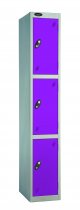 Single Metal Storage Locker | 3 Doors | 1780 x 305 x 305mm | Silver Carcass | Lilac Door | Cam Lock | Probe