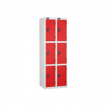 Nest of 2 Metal Storage Lockers | 3 Doors | 1780 x 305 x 305mm | White Carcass | Red Door | Cam Lock | Probe