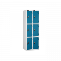 Nest of 2 Metal Storage Lockers | 3 Doors | 1780 x 305 x 305mm | White Carcass | Blue Door | Cam Lock | Probe