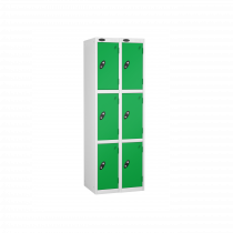 Nest of 2 Metal Storage Lockers | 3 Doors | 1780 x 305 x 305mm | White Carcass | Green Door | Cam Lock | Probe