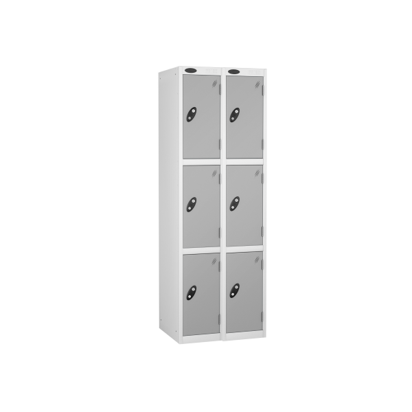 Nest of 2 Metal Storage Lockers | 3 Doors | 1780 x 305 x 305mm | White Carcass | Silver Door | Cam Lock | Probe