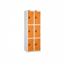 Nest of 2 Metal Storage Lockers | 3 Doors | 1780 x 305 x 305mm | White Carcass | Orange Door | Cam Lock | Probe