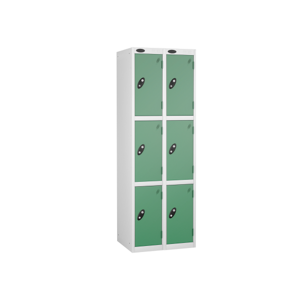 Nest of 2 Metal Storage Lockers | 3 Doors | 1780 x 305 x 305mm | White Carcass | Jade Door | Cam Lock | Probe