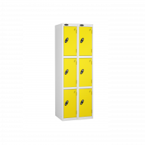 Nest of 2 Metal Storage Lockers | 3 Doors | 1780 x 305 x 305mm | White Carcass | Lemon Door | Cam Lock | Probe