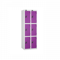 Nest of 2 Metal Storage Lockers | 3 Doors | 1780 x 305 x 305mm | White Carcass | Lilac Door | Cam Lock | Probe