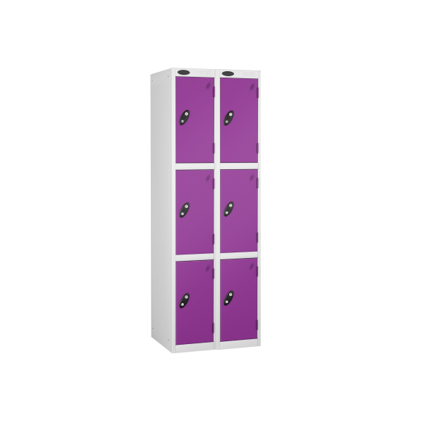 Nest of 2 Metal Storage Lockers | 3 Doors | 1780 x 305 x 305mm | White Carcass | Lilac Door | Cam Lock | Probe