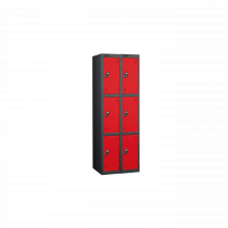 Nest of 2 Metal Storage Lockers | 3 Doors | 1780 x 305 x 305mm | Black Carcass | Red Door | Cam Lock | Probe