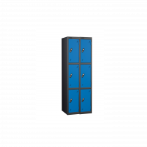 Nest of 2 Metal Storage Lockers | 3 Doors | 1780 x 305 x 305mm | Black Carcass | Blue Door | Cam Lock | Probe