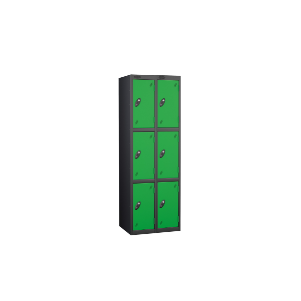 Nest of 2 Metal Storage Lockers | 3 Doors | 1780 x 305 x 305mm | Black Carcass | Green Door | Cam Lock | Probe