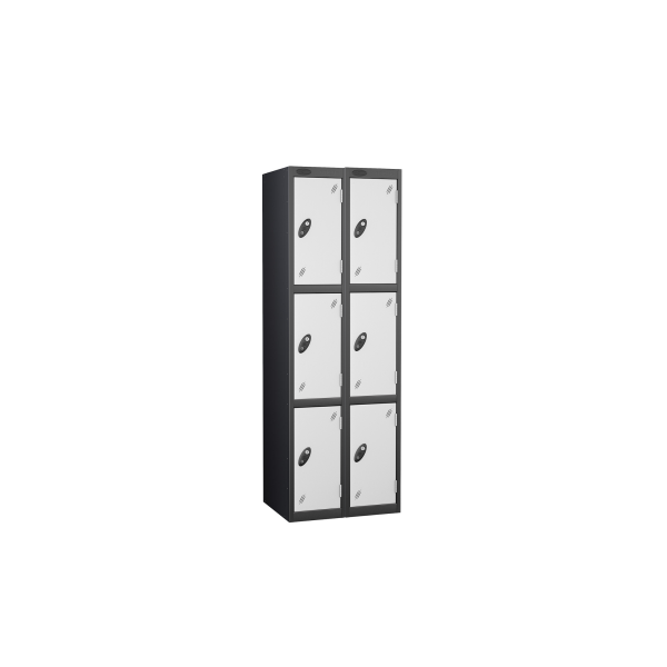 Nest of 2 Metal Storage Lockers | 3 Doors | 1780 x 305 x 305mm | Black Carcass | White Door | Cam Lock | Probe