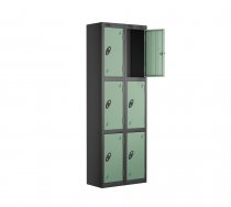 Nest of 2 Metal Storage Lockers | 3 Doors | 1780 x 305 x 305mm | Black Carcass | Jade Door | Cam Lock | Probe