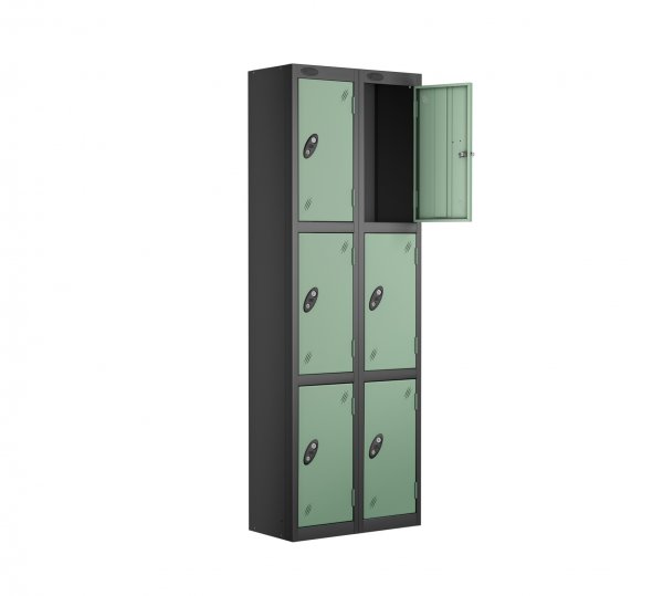 Nest of 2 Metal Storage Lockers | 3 Doors | 1780 x 305 x 305mm | Black Carcass | Jade Door | Cam Lock | Probe