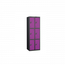 Nest of 2 Metal Storage Lockers | 3 Doors | 1780 x 305 x 305mm | Black Carcass | Lilac Door | Cam Lock | Probe