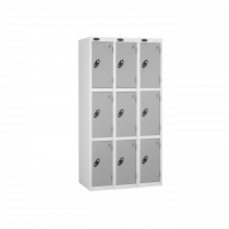 Nest of 3 Metal Storage Lockers | 3 Doors | 1780 x 305 x 305mm | White Carcass | Silver Door | Cam Lock | Probe