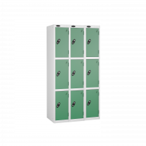 Nest of 3 Metal Storage Lockers | 3 Doors | 1780 x 305 x 305mm | White Carcass | Jade Door | Cam Lock | Probe