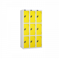 Nest of 3 Metal Storage Lockers | 3 Doors | 1780 x 305 x 305mm | White Carcass | Lemon Door | Cam Lock | Probe