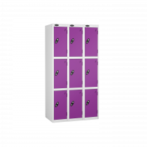 Nest of 3 Metal Storage Lockers | 3 Doors | 1780 x 305 x 305mm | White Carcass | Lilac Door | Cam Lock | Probe