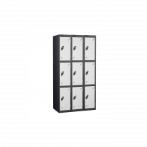 Nest of 3 Metal Storage Lockers | 3 Doors | 1780 x 305 x 305mm | Black Carcass | White Door | Cam Lock | Probe