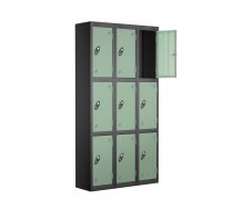 Nest of 3 Metal Storage Lockers | 3 Doors | 1780 x 305 x 305mm | Black Carcass | Jade Door | Cam Lock | Probe