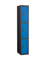 Single Metal Storage Locker | 3 Doors | 1780 x 305 x 380mm | Black Carcass | Blue Door | Cam Lock | Probe