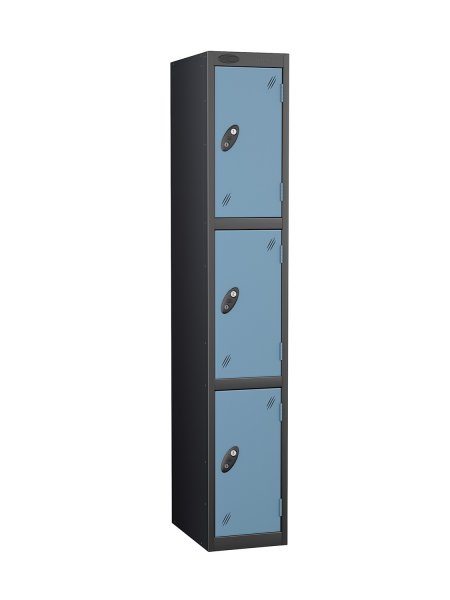 Single Metal Storage Locker | 3 Doors | 1780 x 305 x 380mm | Black Carcass | Ocean Door | Cam Lock | Probe