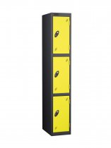 Single Metal Storage Locker | 3 Doors | 1780 x 305 x 380mm | Black Carcass | Lemon Door | Cam Lock | Probe