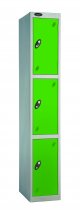 Single Metal Storage Locker | 3 Doors | 1780 x 305 x 380mm | Silver Carcass | Green Door | Cam Lock | Probe