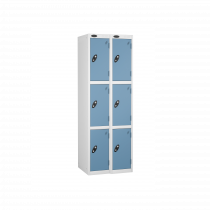 Nest of 2 Metal Storage Lockers | 3 Doors | 1780 x 305 x 380mm | White Carcass | Ocean Door | Cam Lock | Probe