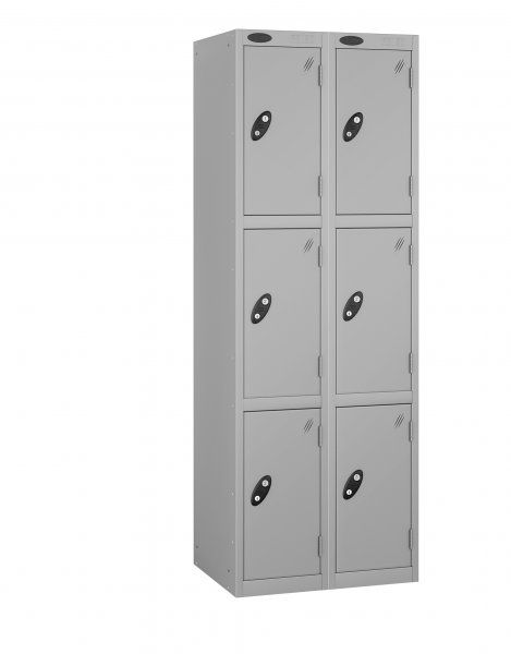 Nest of 2 Metal Storage Lockers | 3 Doors | 1780 x 305 x 380mm | Silver Carcass | Silver Door | Cam Lock | Probe