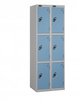 Nest of 2 Metal Storage Lockers | 3 Doors | 1780 x 305 x 380mm | Silver Carcass | Ocean Door | Cam Lock | Probe