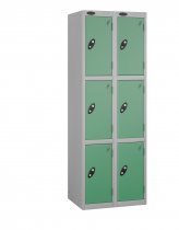 Nest of 2 Metal Storage Lockers | 3 Doors | 1780 x 305 x 380mm | Silver Carcass | Jade Door | Cam Lock | Probe