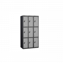 Nest of 3 Metal Storage Lockers | 3 Doors | 1780 x 305 x 380mm | Black Carcass | Silver Door | Cam Lock | Probe