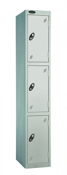 Single Metal Storage Locker | 3 Doors | 1780 x 305 x 460mm | Silver Carcass | Silver Door | Cam Lock | Probe