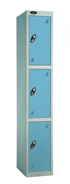 Single Metal Storage Locker | 3 Doors | 1780 x 305 x 460mm | Silver Carcass | Ocean Door | Cam Lock | Probe