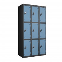 Nest of 3 Metal Storage Lockers | 3 Doors | 1780 x 305 x 460mm | Black Carcass | Ocean Door | Cam Lock | Probe