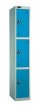 Single Metal Storage Locker | 3 Doors | 1780 x 460 x 460mm | Silver Carcass | Blue Door | Hasp & Staple Lock | Probe