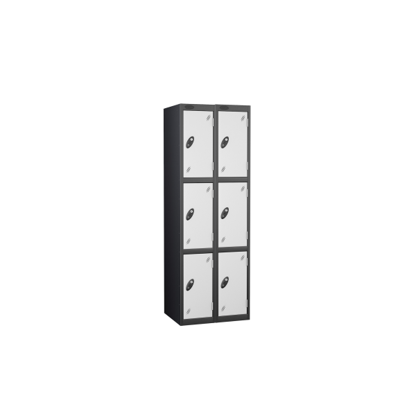 Nest of 2 Metal Storage Lockers | 3 Doors | 1780 x 460 x 460mm | Black Carcass | White Door | Hasp & Staple Lock | Probe