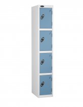 Single Metal Storage Locker | 4 Doors | 1780 x 305 x 305mm | White Carcass | Ocean Door | Cam Lock | Probe