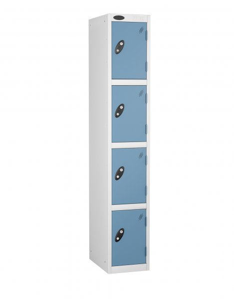 Single Metal Storage Locker | 4 Doors | 1780 x 305 x 305mm | White Carcass | Ocean Door | Cam Lock | Probe