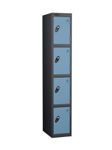 Single Metal Storage Locker | 4 Doors | 1780 x 305 x 305mm | Black Carcass | Ocean Door | Cam Lock | Probe