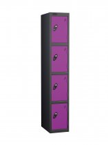 Single Metal Storage Locker | 4 Doors | 1780 x 305 x 305mm | Black Carcass | Lilac Door | Cam Lock | Probe