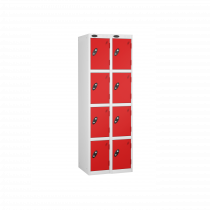 Nest of 2 Metal Storage Lockers | 4 Doors | 1780 x 305 x 305mm | White Carcass | Red Door | Cam Lock | Probe