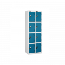 Nest of 2 Metal Storage Lockers | 4 Doors | 1780 x 305 x 305mm | White Carcass | Blue Door | Cam Lock | Probe