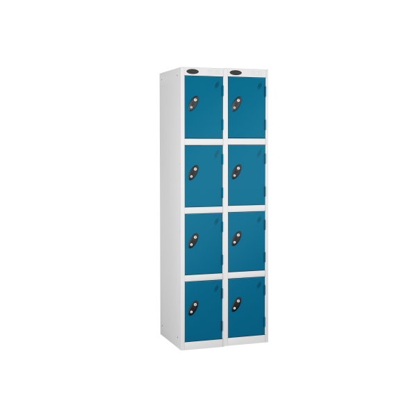 Nest of 2 Metal Storage Lockers | 4 Doors | 1780 x 305 x 305mm | White Carcass | Blue Door | Cam Lock | Probe