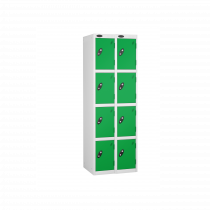 Nest of 2 Metal Storage Lockers | 4 Doors | 1780 x 305 x 305mm | White Carcass | Green Door | Cam Lock | Probe