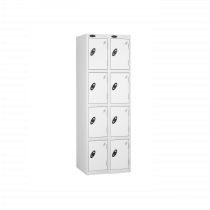 Nest of 2 Metal Storage Lockers | 4 Doors | 1780 x 305 x 305mm | White Carcass | White Door | Cam Lock | Probe