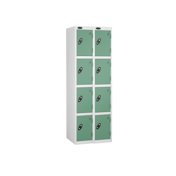 Nest of 2 Metal Storage Lockers | 4 Doors | 1780 x 305 x 305mm | White Carcass | Jade Door | Cam Lock | Probe